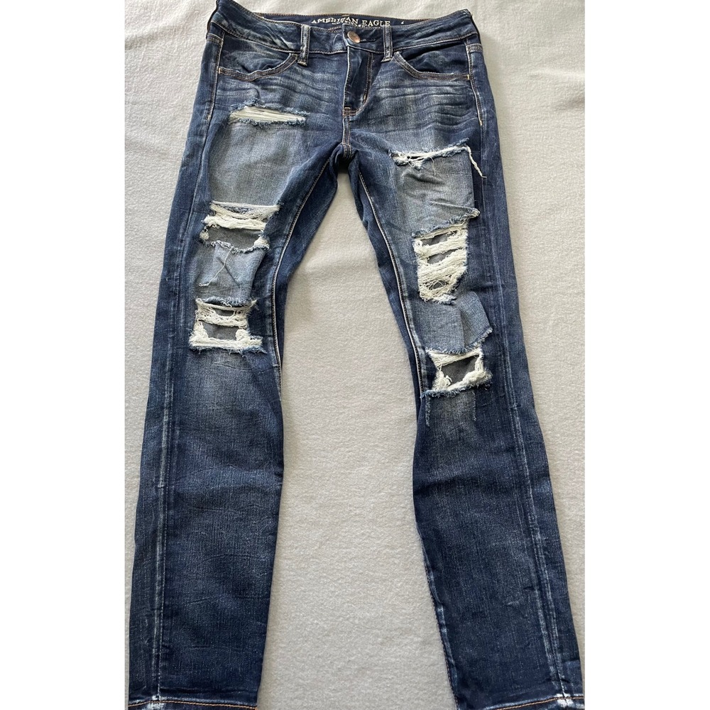 American Eagle Super Stretch X Distressed Skinny Jeans‎ Dark Wash Womens 6 Short